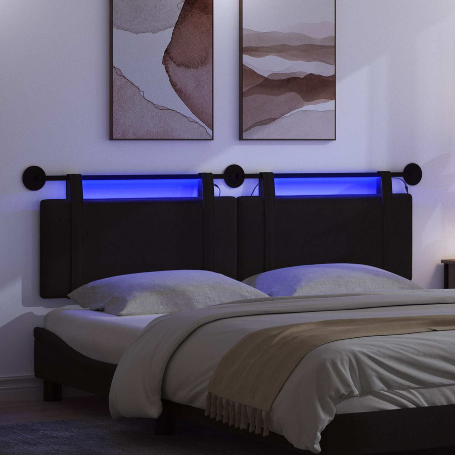 Hangend hoofdbord Met LED-verlichting Zwart Stof