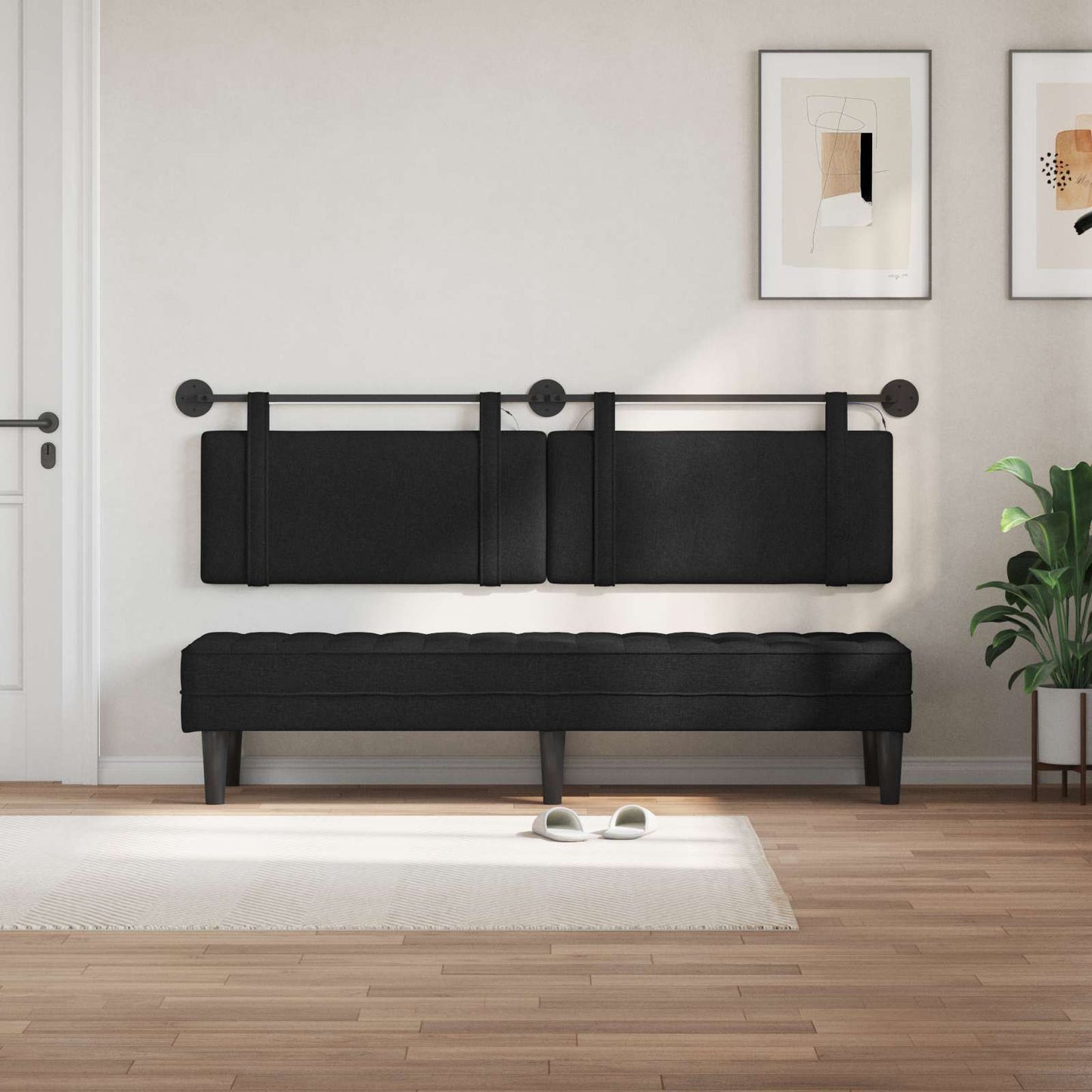 Hangend hoofdbord Met LED-verlichting Zwart Stof