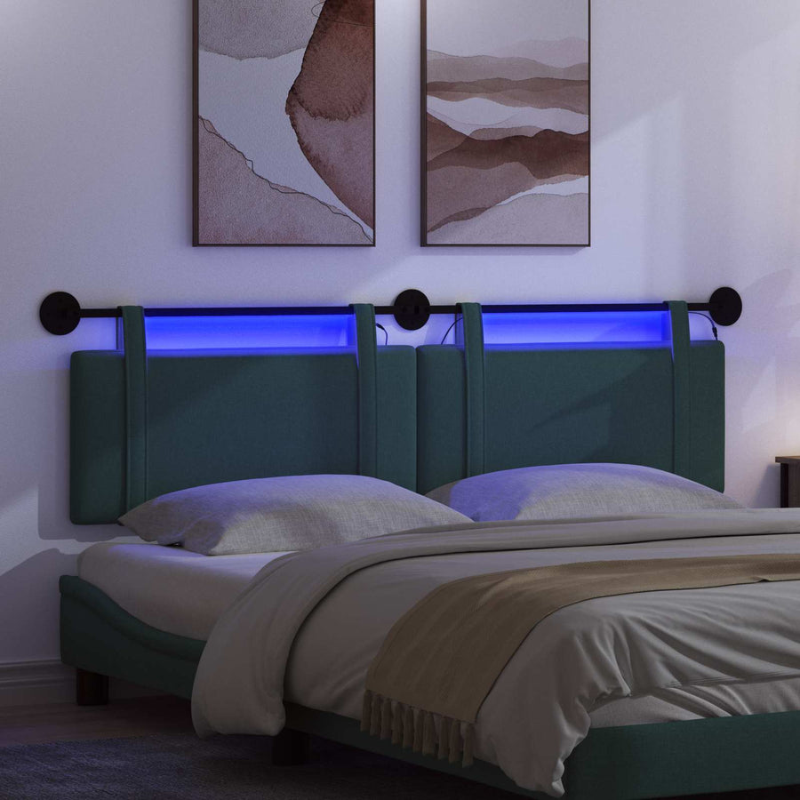 Hangend hoofdbord Met LED-verlichting Donkergroen Stof