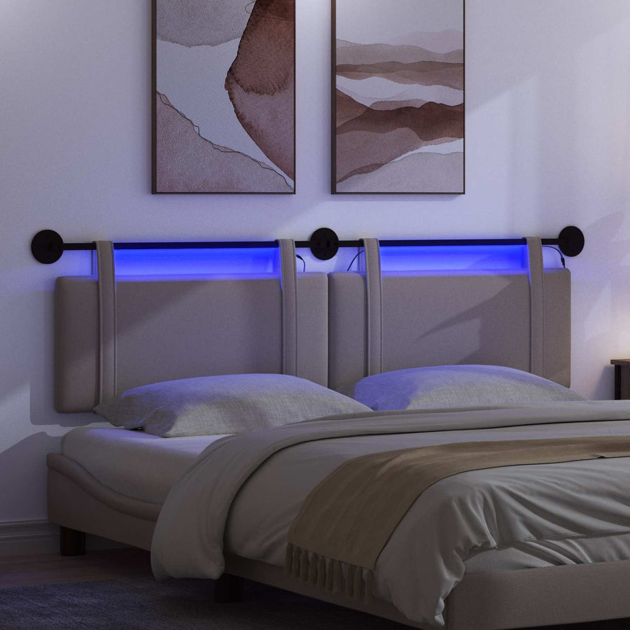 Hangend hoofdbord Met LED-verlichting Taupe Stof