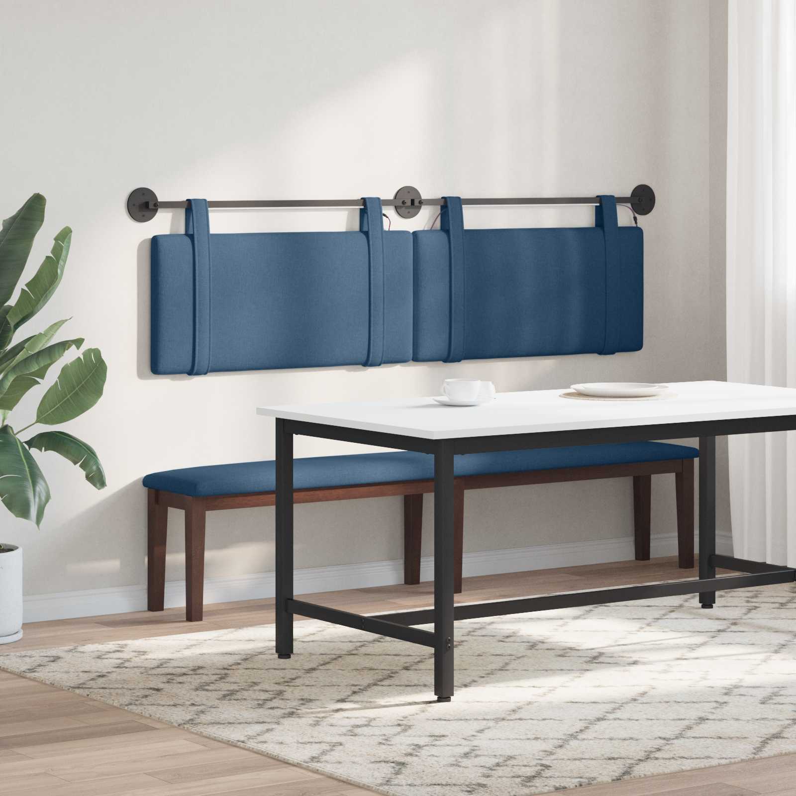 Hangend hoofdbord Met LED-verlichting Blauw Stof