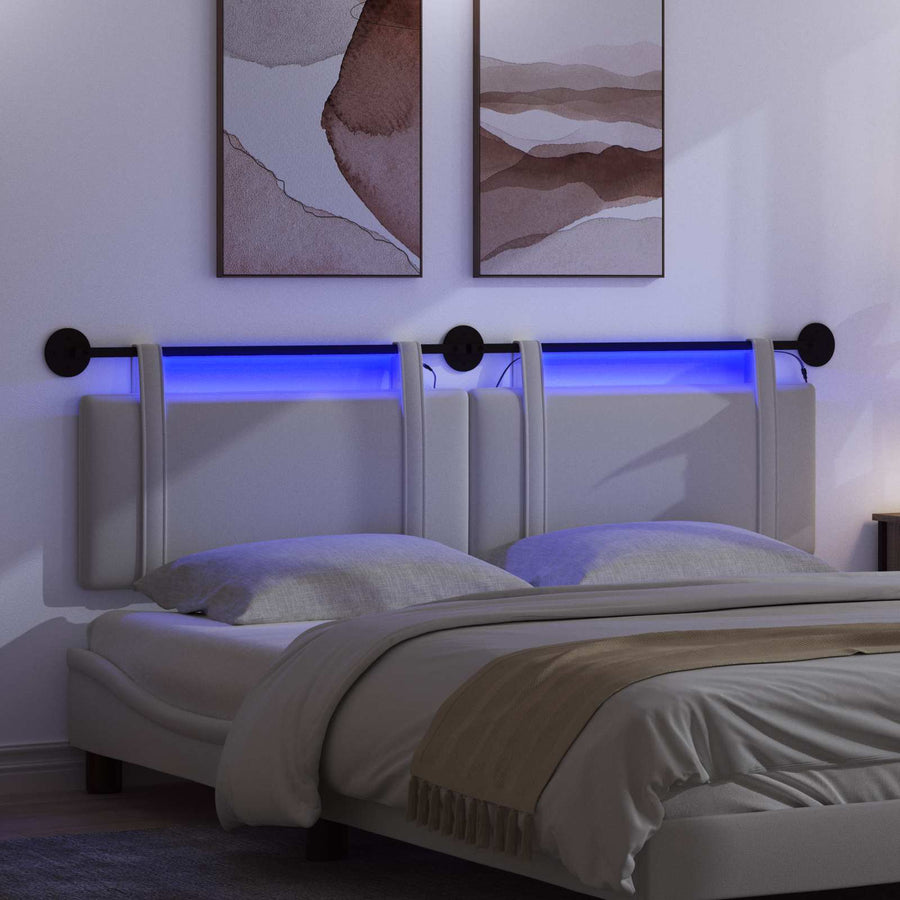 Hangend hoofdbord Met LED-verlichting Wit Stof