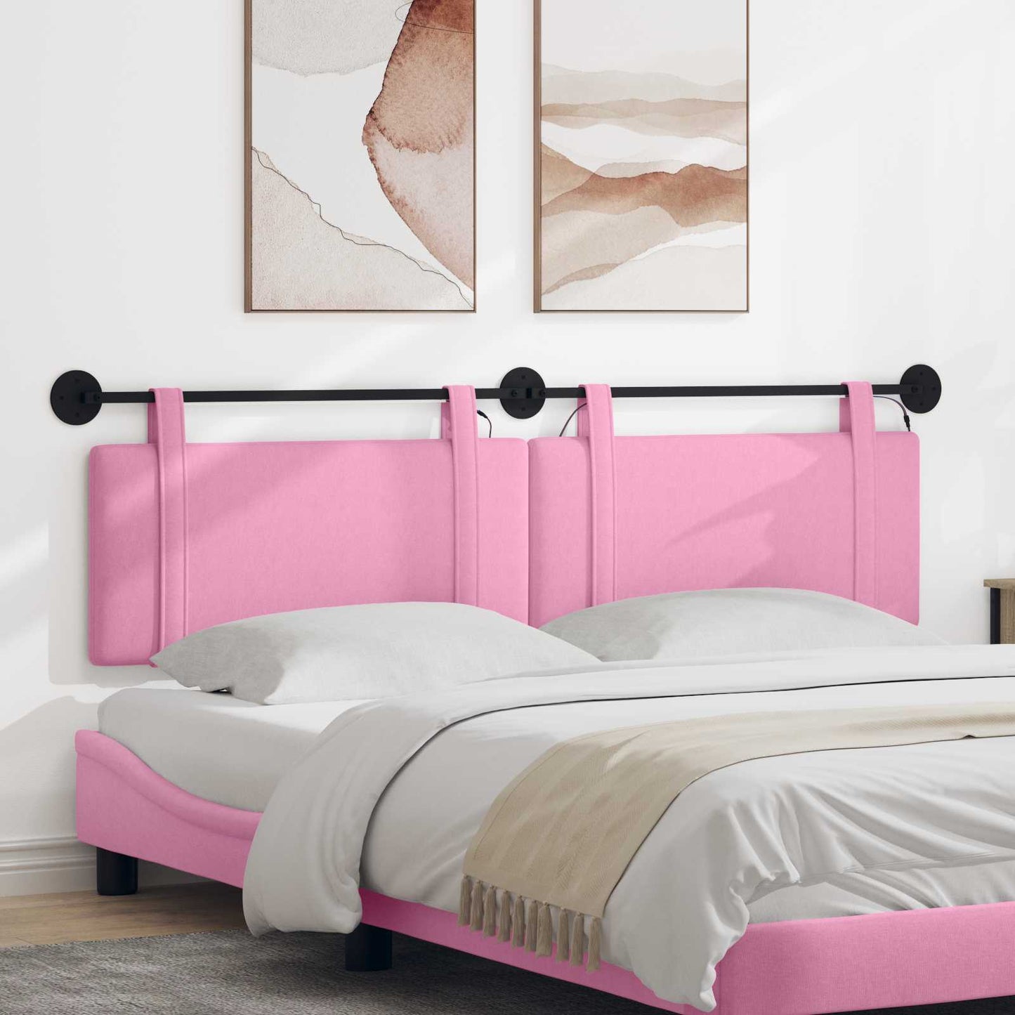 Hangend hoofdbord Met LED-verlichting Roze Stof