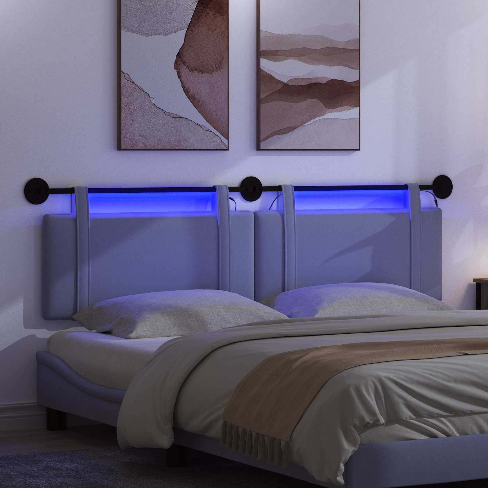 Hangend hoofdbord Met LED-verlichting Jeans Blauw Stof