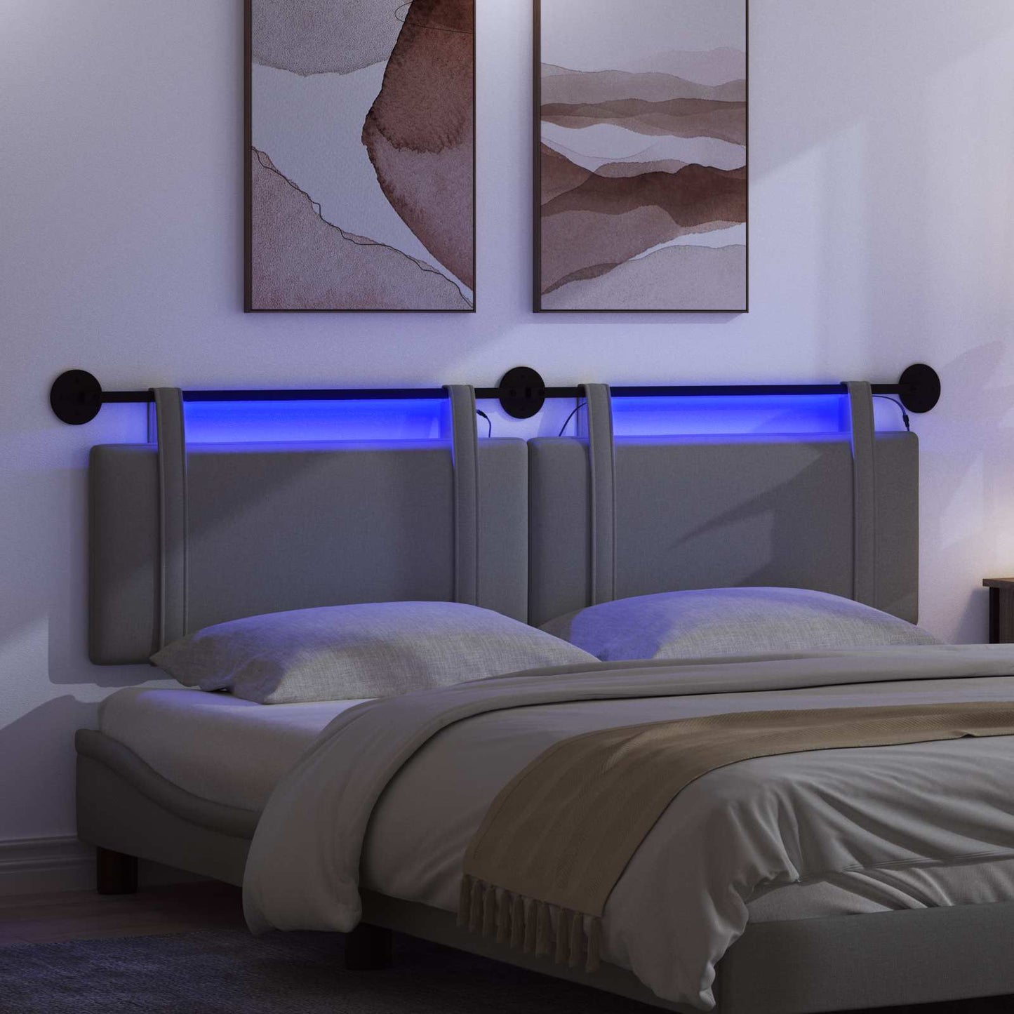 Hangend hoofdbord Met LED-verlichting Donkergrijs Stof