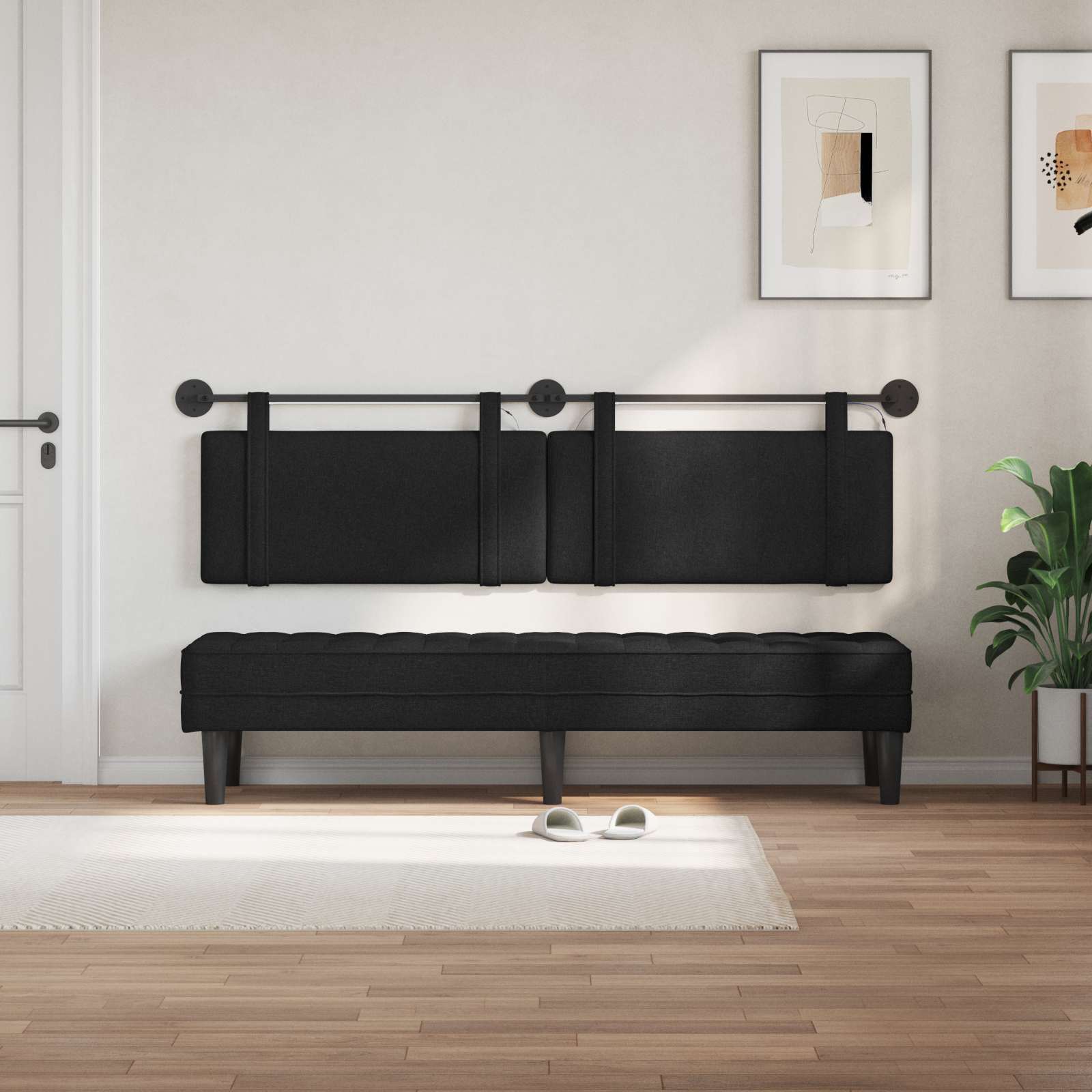 Hangend hoofdbord Met LED-verlichting Zwart Stof