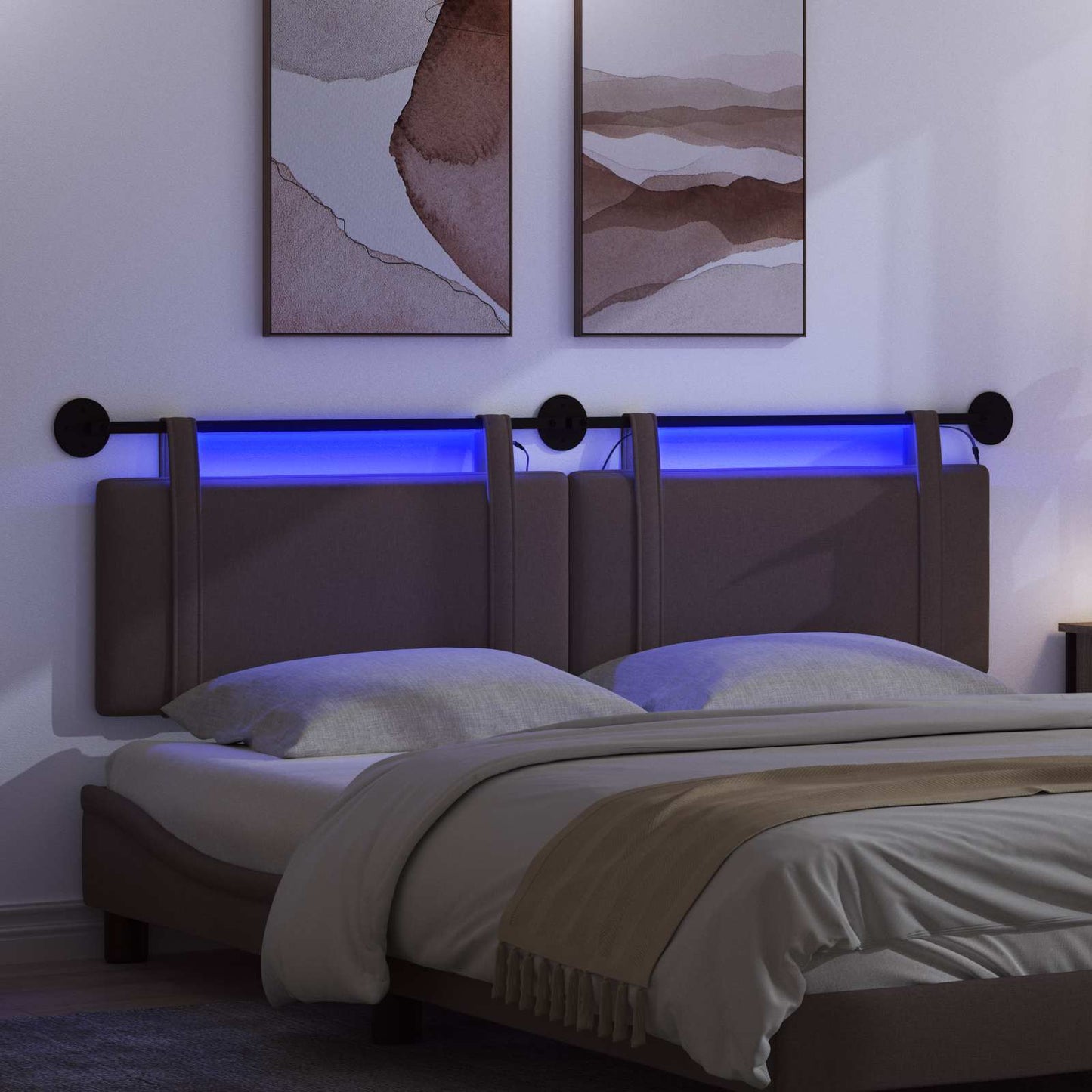 Hangend hoofdbord Met LED-verlichting Donkerbruin Stof
