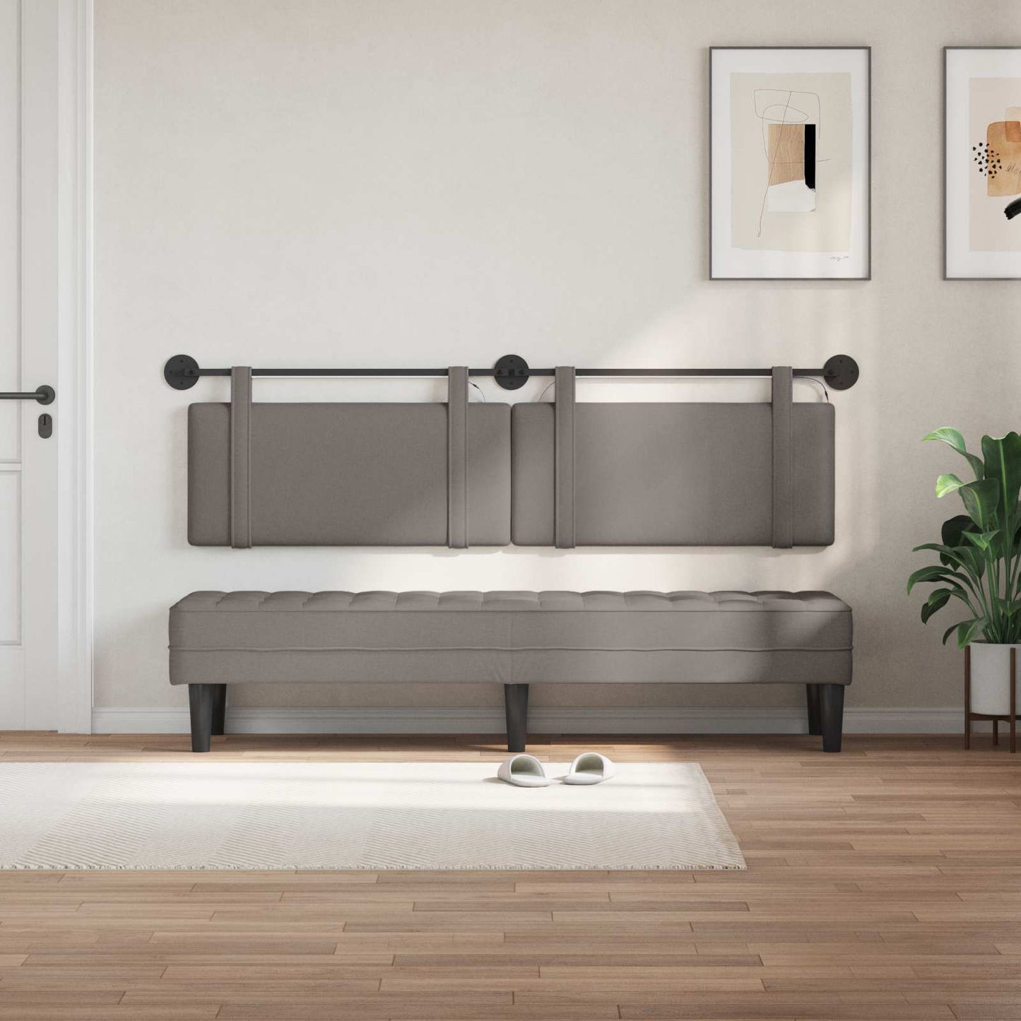 Hangend hoofdbord Met LED-verlichting Taupe Stof