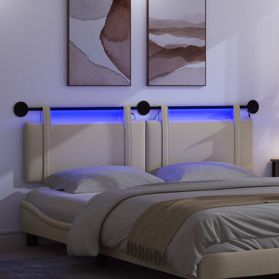 Hangend hoofdbord Met LED-verlichting Crèmekleurig Stof