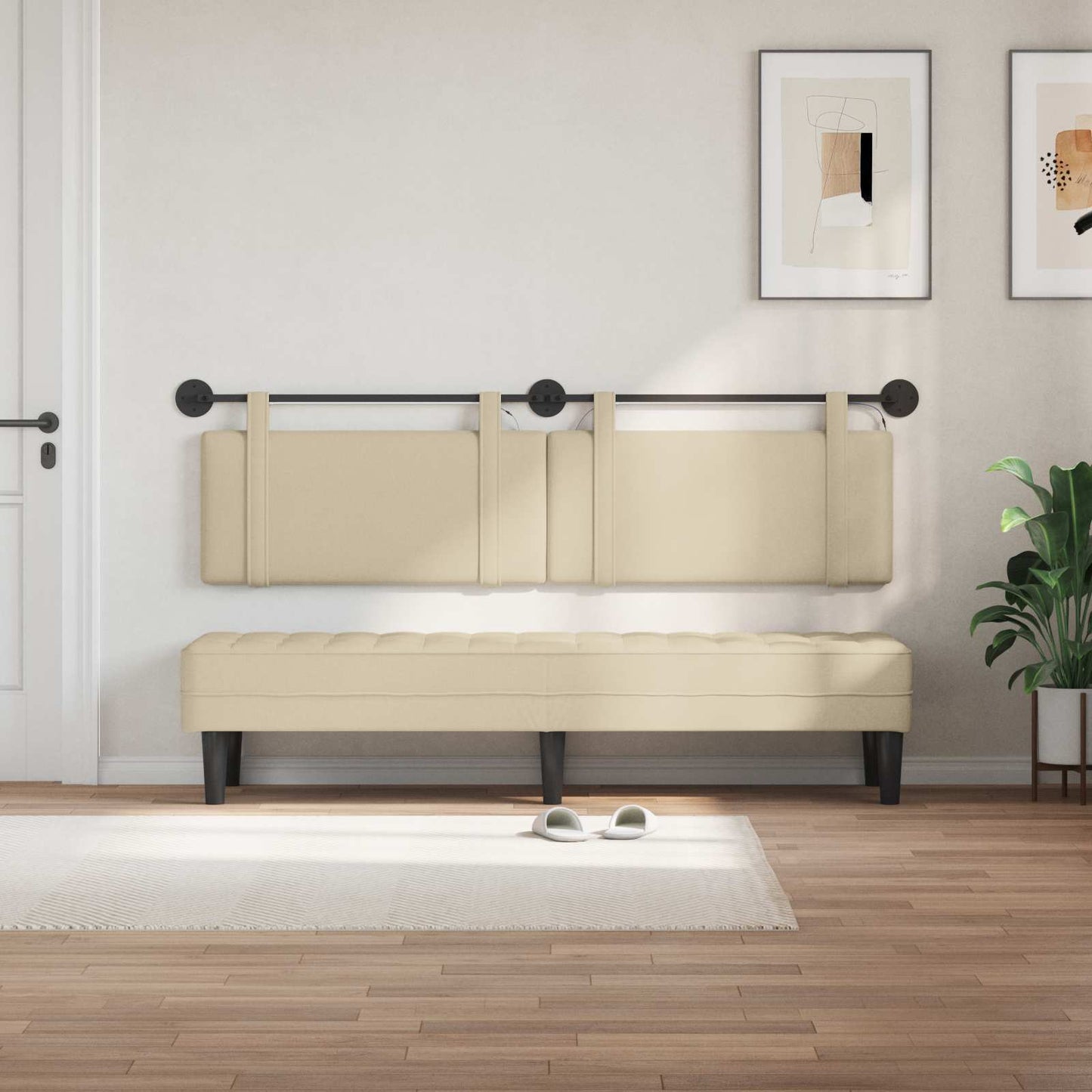 Hangend hoofdbord Met LED-verlichting Crèmekleurig Stof