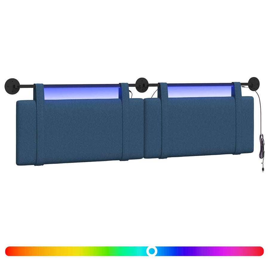 Hangend hoofdbord Met LED-verlichting Blauw Stof
