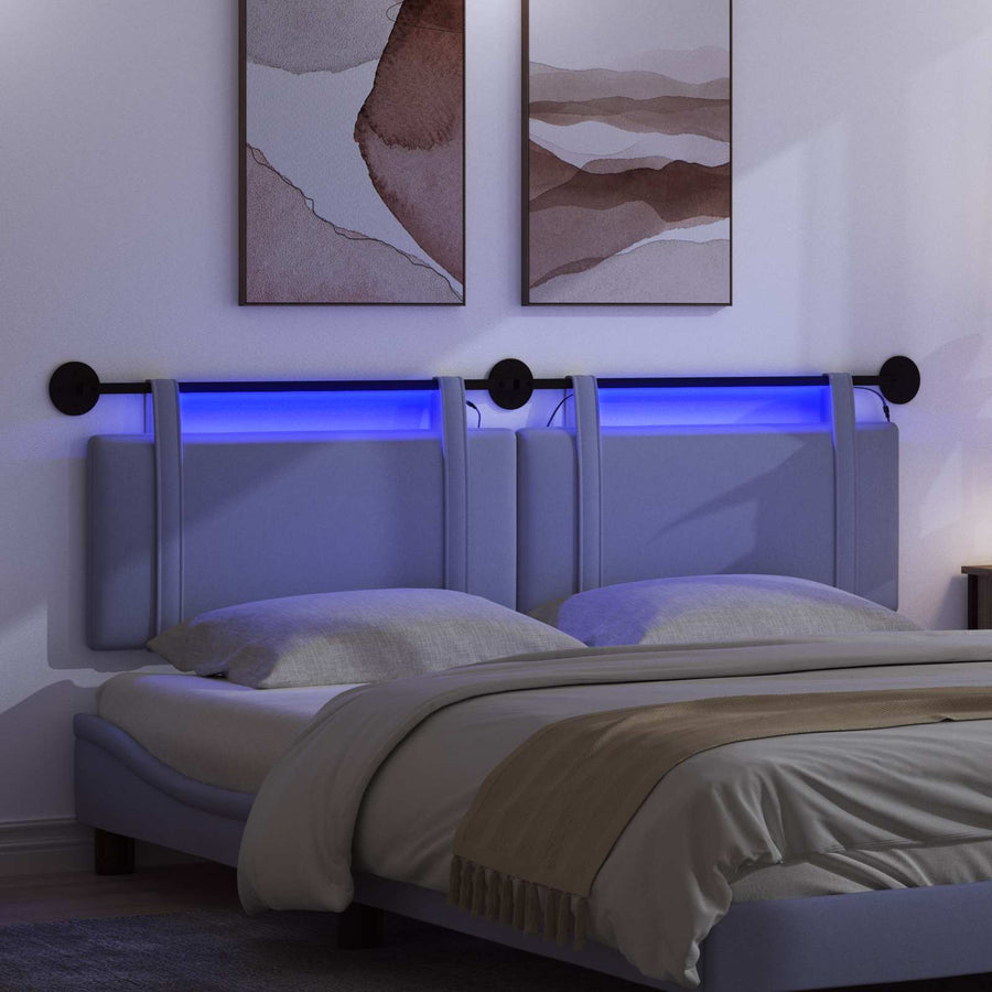 Hangend hoofdbord Met LED-verlichting Jeans Blauw Stof