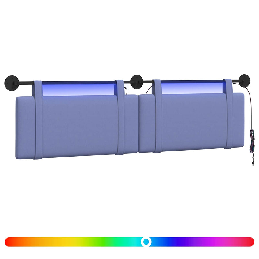 Hangend hoofdbord Met LED-verlichting Jeans Blauw Stof