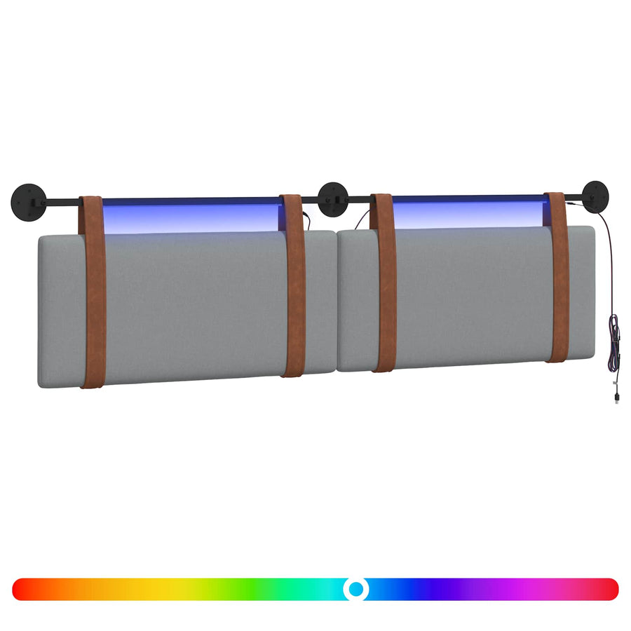 Hangend hoofdbord Met LED-verlichting Lichtgrijs Antiek PU