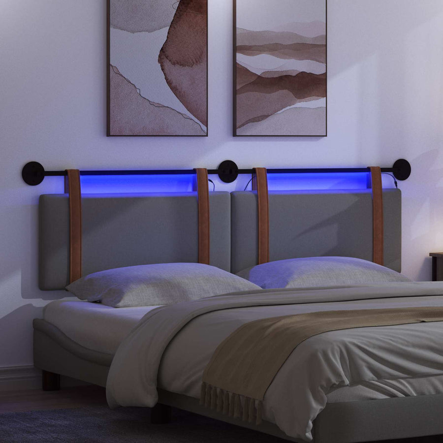 Hangend hoofdbord Met LED-verlichting Donkergrijs Antiek PU