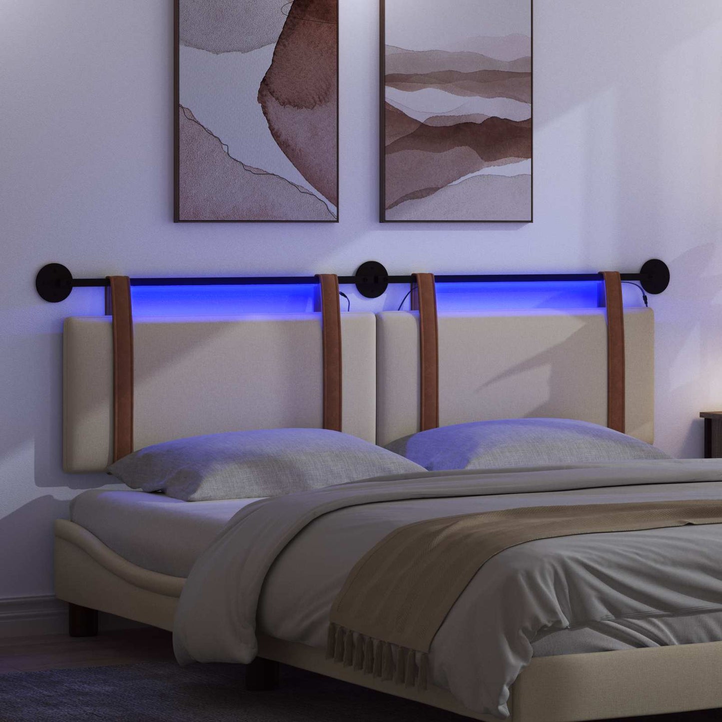 Hangend hoofdbord Met LED-verlichting Crèmekleurig Antiek PU