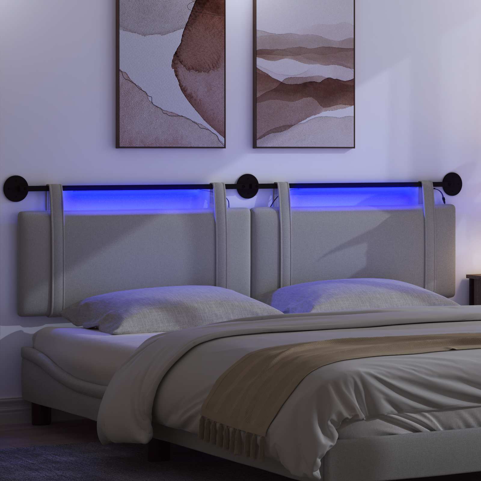 Hangend hoofdbord Met LED-verlichting Lichtgrijs Stof
