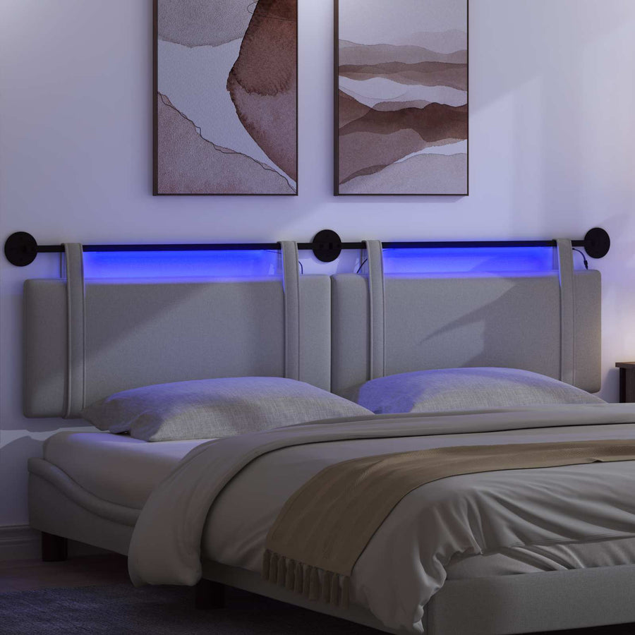 Hangend hoofdbord Met LED-verlichting Lichtgrijs Stof