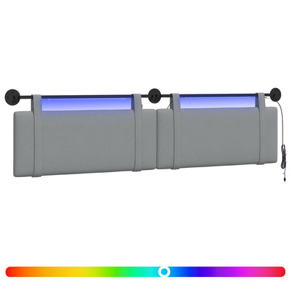 Hangend hoofdbord Met LED-verlichting Lichtgrijs Stof