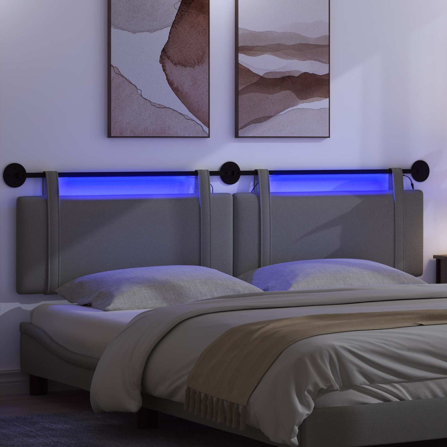 Hangend hoofdbord Met LED-verlichting Donkergrijs Stof