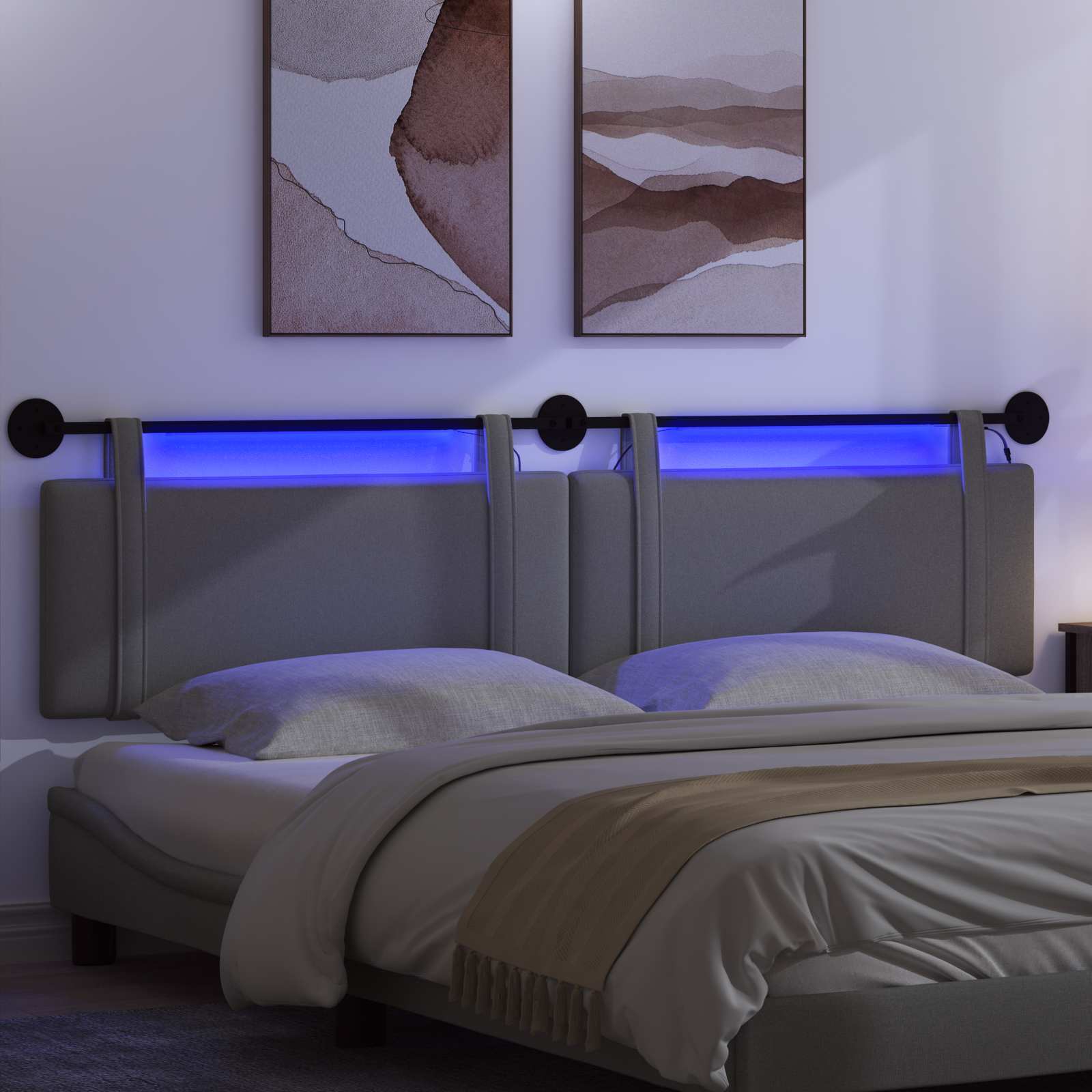 Hangend hoofdbord Met LED-verlichting Donkergrijs Stof