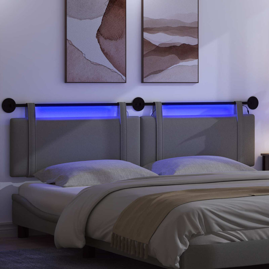 Hangend hoofdbord Met LED-verlichting Donkergrijs Stof