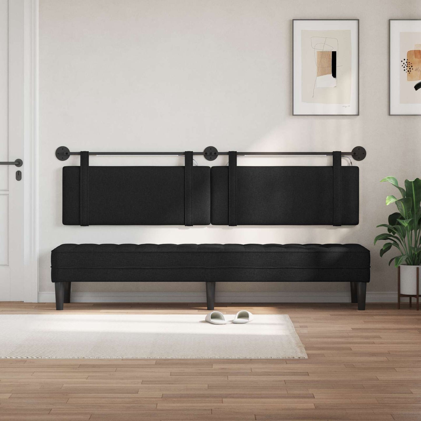 Hangend hoofdbord Met LED-verlichting Zwart Stof