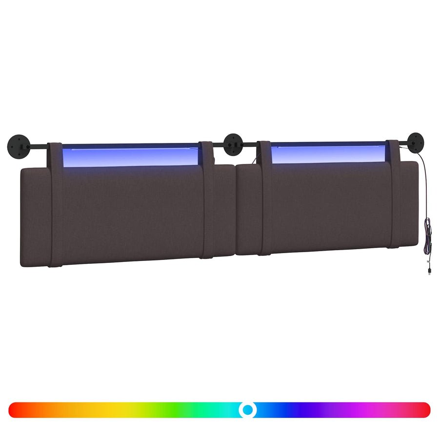 Hangend hoofdbord Met LED-verlichting Donkerbruin Stof