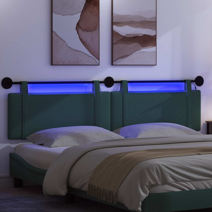 Hangend hoofdbord Met LED-verlichting Donkergroen Stof