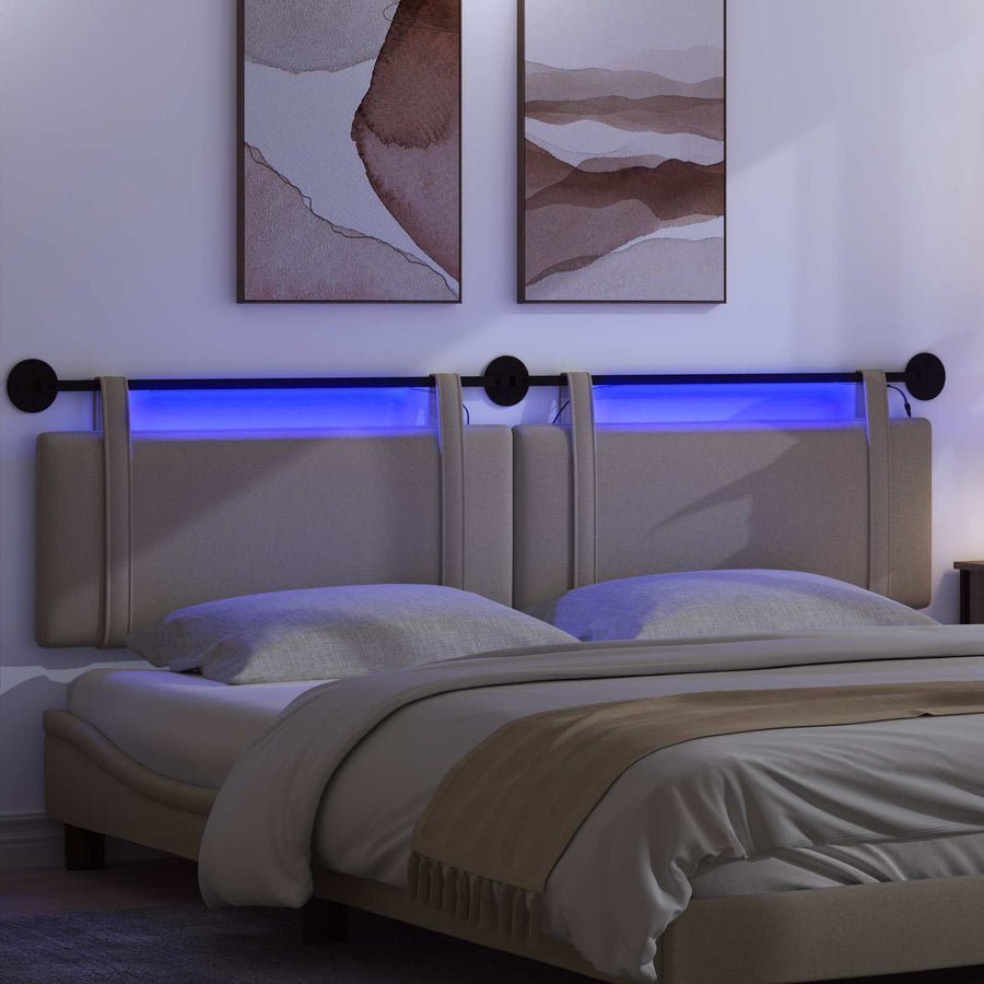 Hangend hoofdbord Met LED-verlichting Taupe Stof
