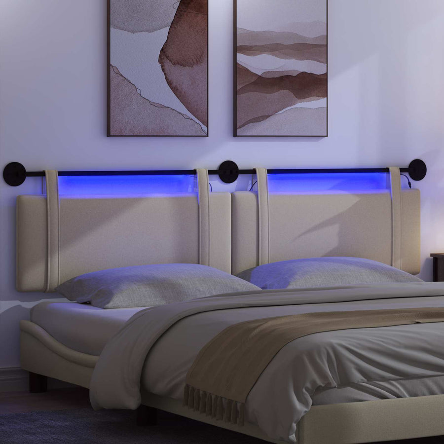 Hangend hoofdbord Met LED-verlichting Crèmekleurig Stof