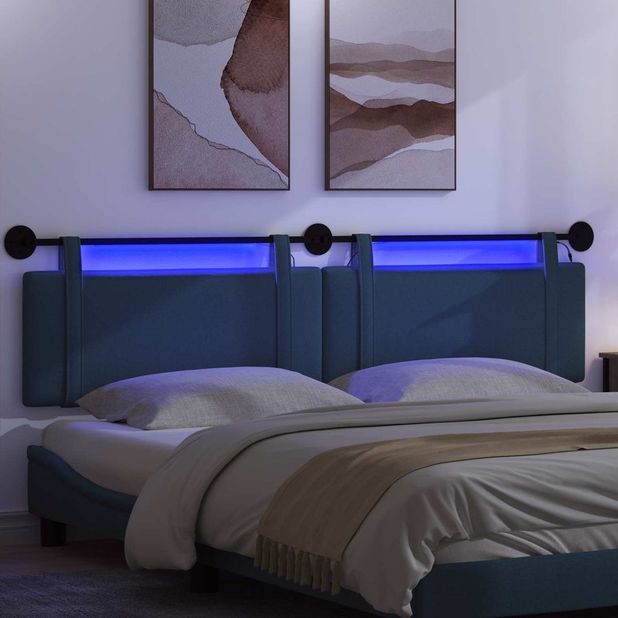 Hangend hoofdbord Met LED-verlichting Blauw Stof