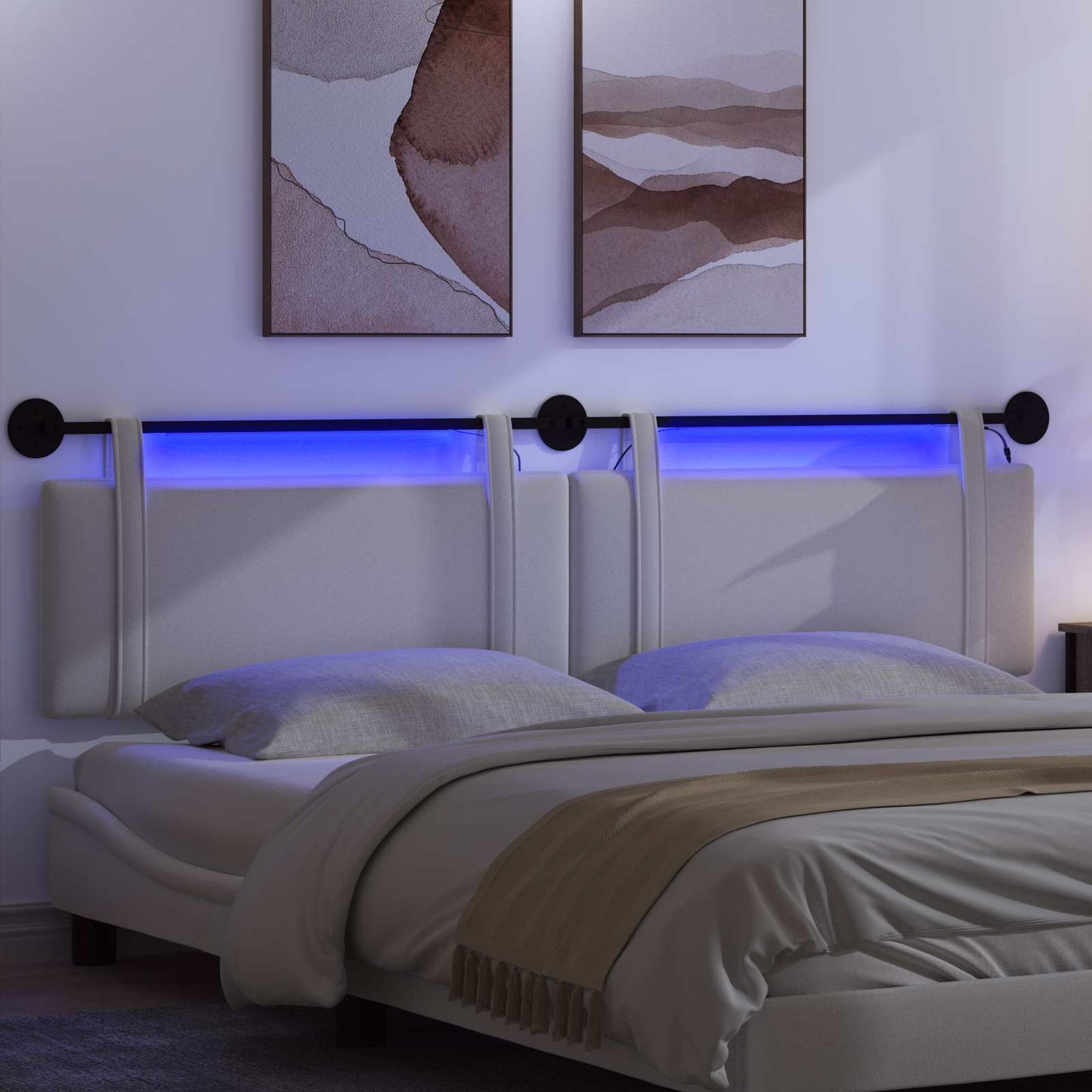 Hangend hoofdbord Met LED-verlichting Wit Stof