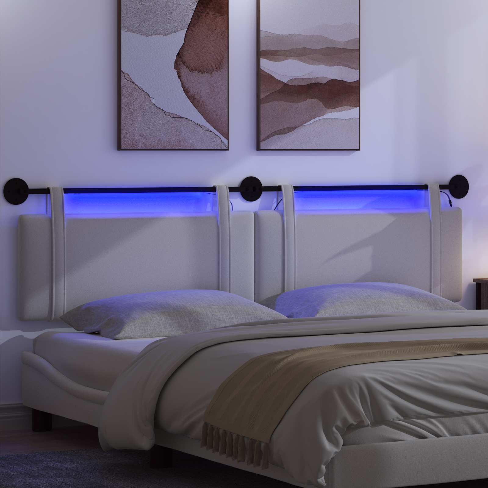 Hangend hoofdbord Met LED-verlichting Wit Stof