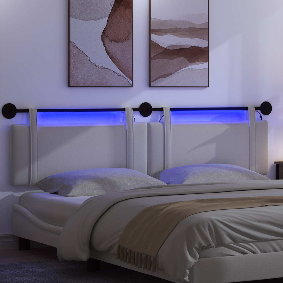 Hangend hoofdbord Met LED-verlichting Wit Stof