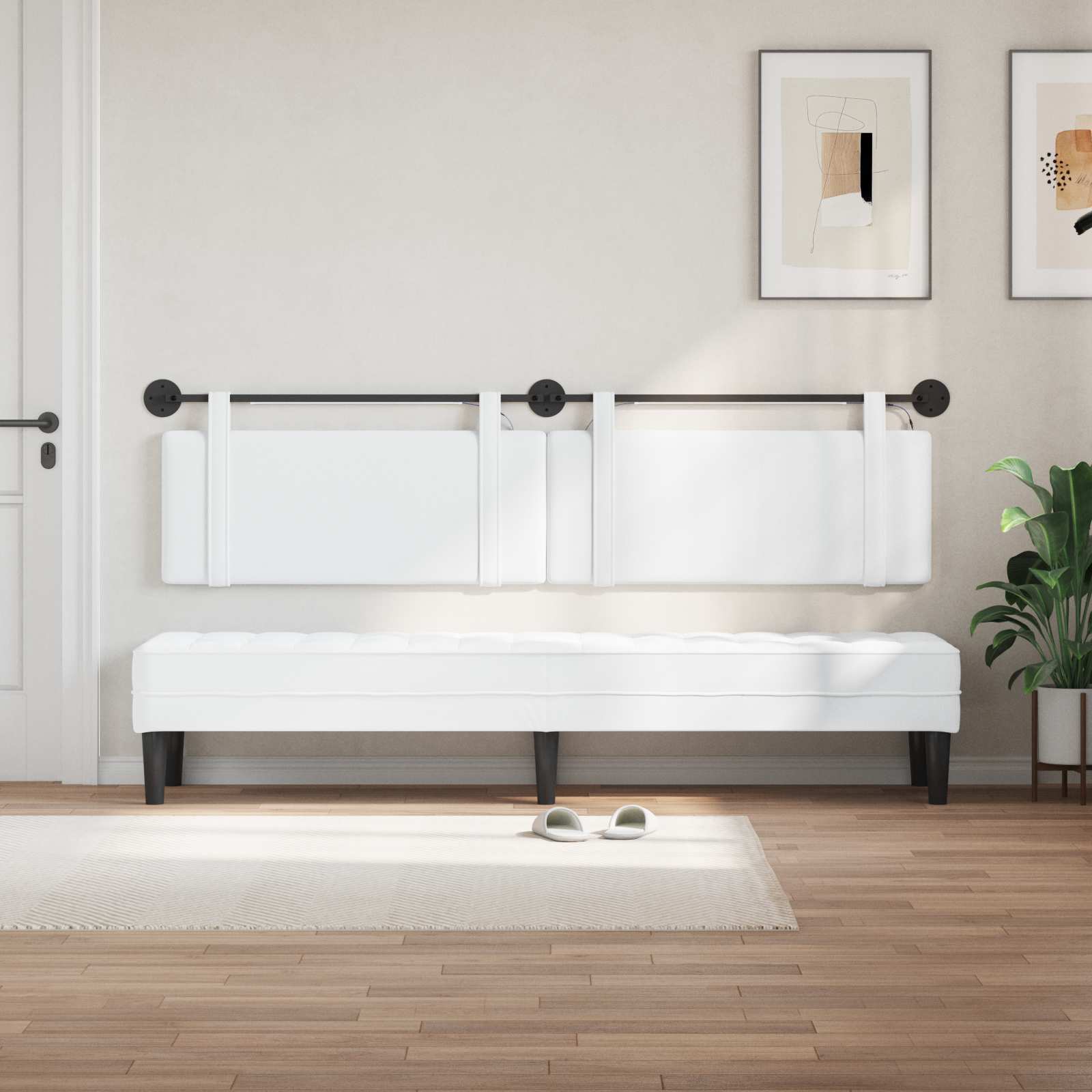 Hangend hoofdbord Met LED-verlichting Wit Stof