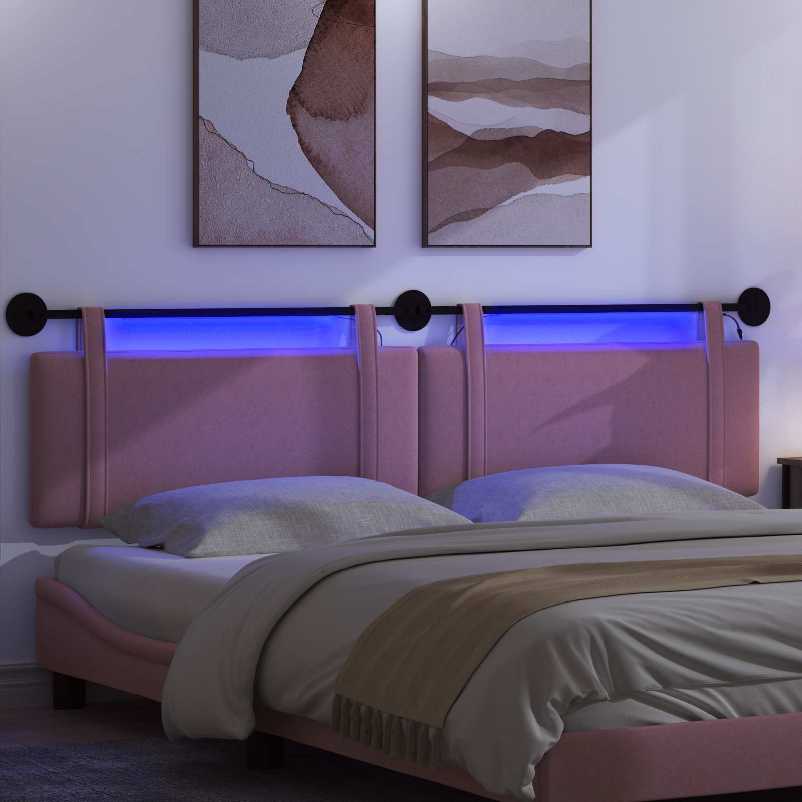 Hangend hoofdbord Met LED-verlichting Roze Stof