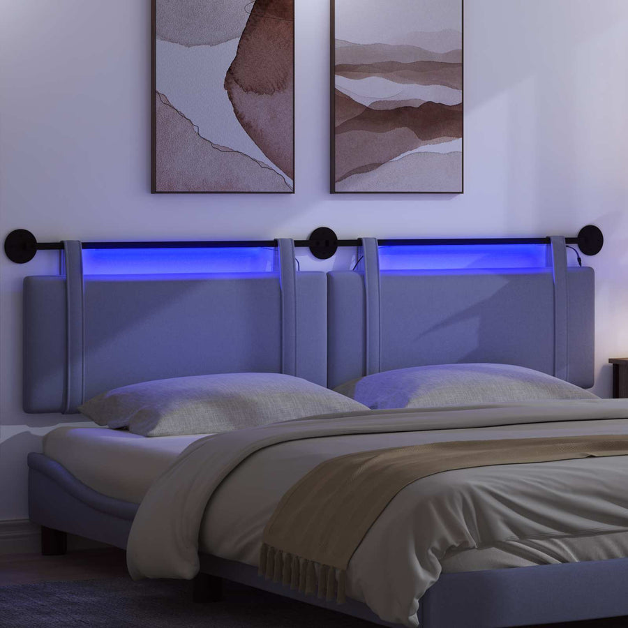 Hangend hoofdbord Met LED-verlichting Jeans Blauw Stof