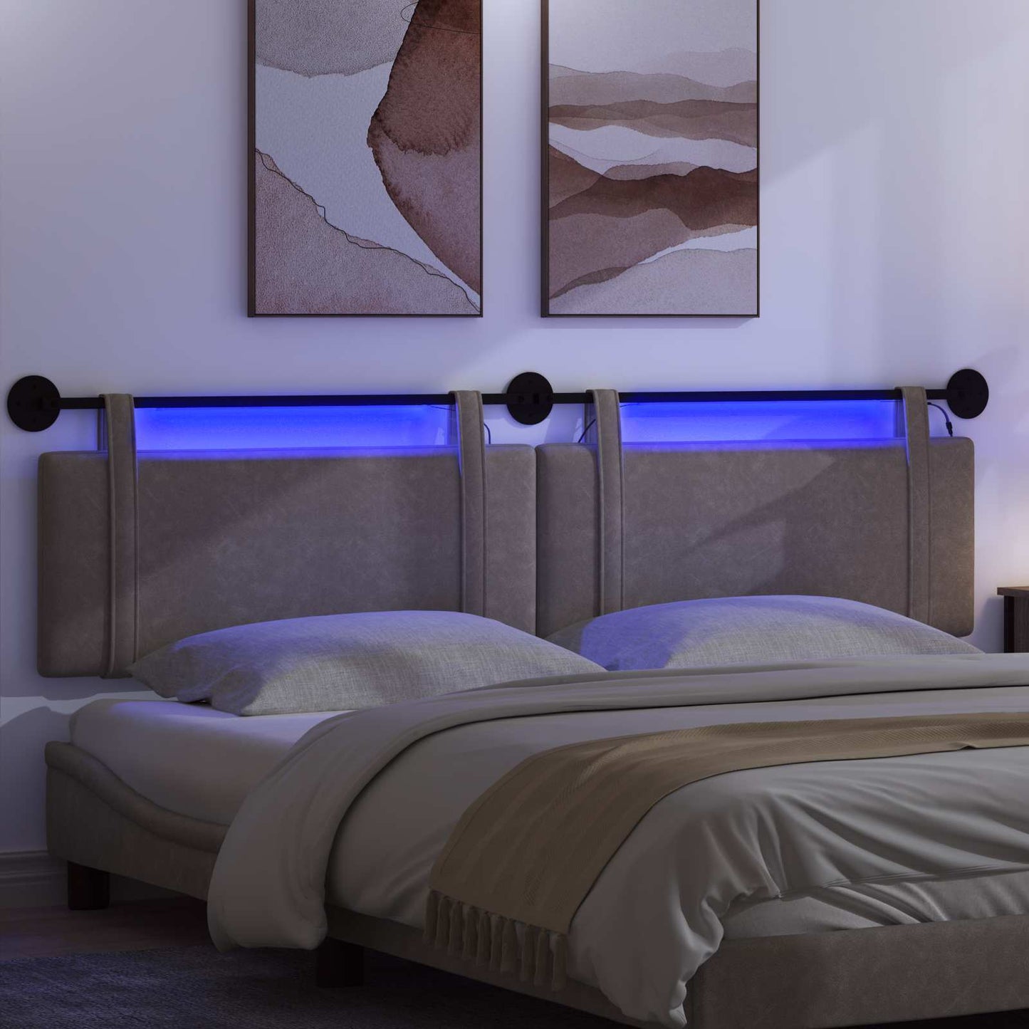 Hangend hoofdbord Met LED-verlichting Grijs Antiek PU