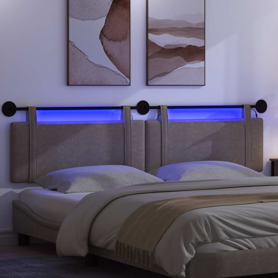 Hangend hoofdbord Met LED-verlichting Grijs Antiek PU