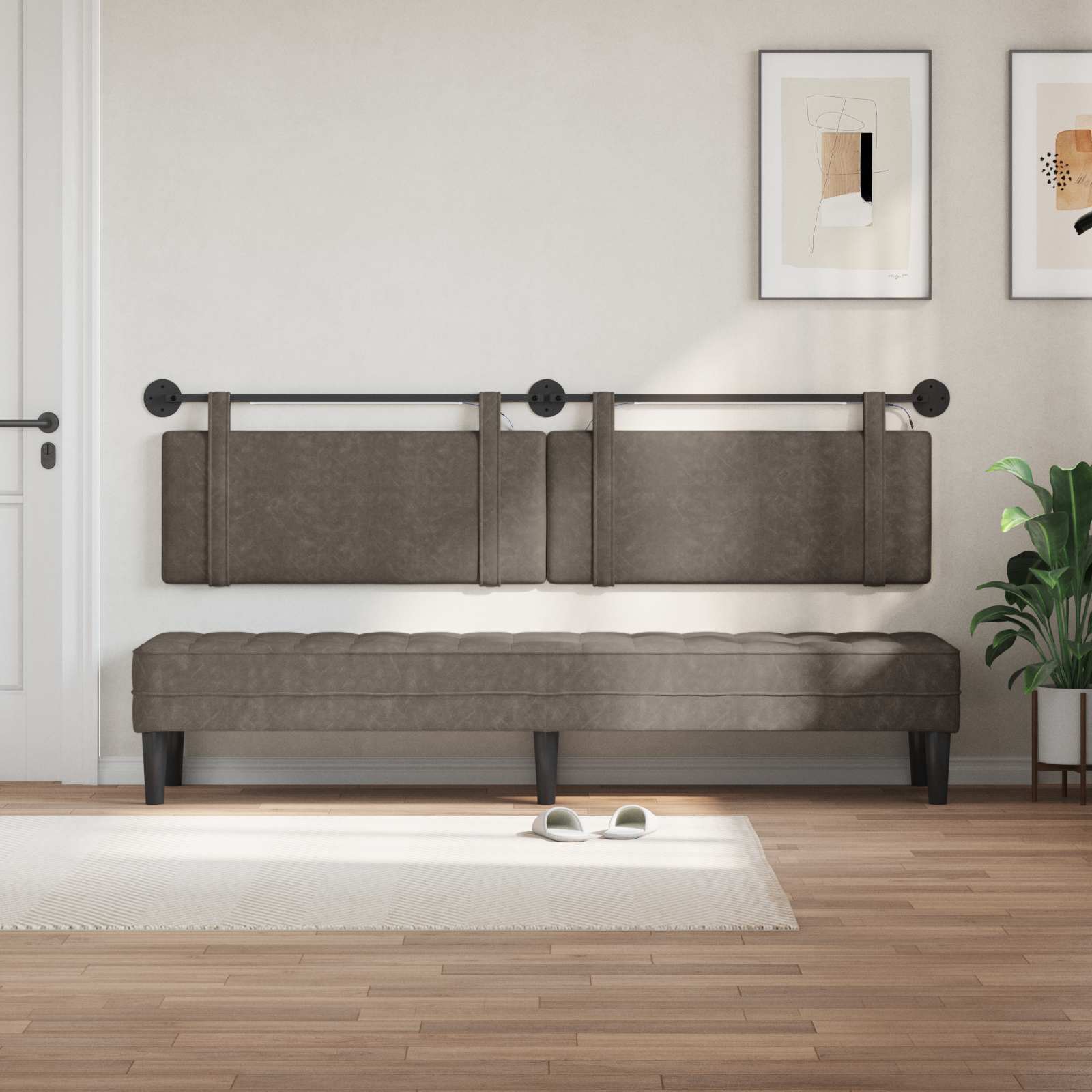 Hangend hoofdbord Met LED-verlichting Grijs Antiek PU