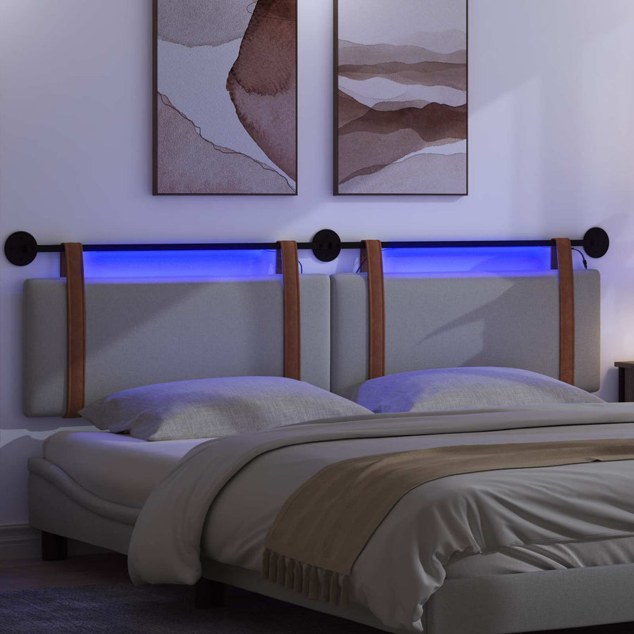 Hangend hoofdbord Met LED-verlichting Lichtgrijs Antiek PU