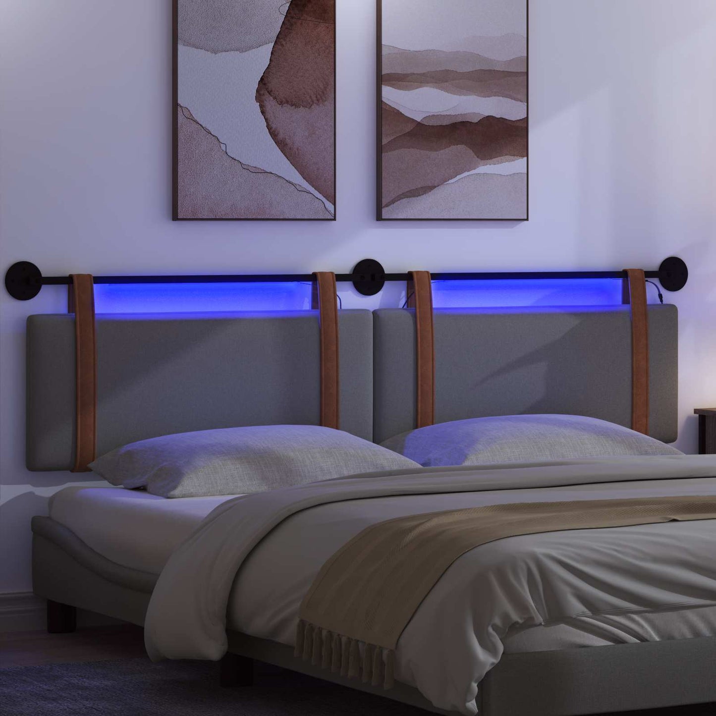 Hangend hoofdbord Met LED-verlichting Donkergrijs Antiek PU