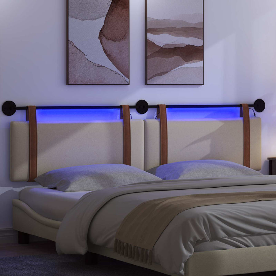 Hangend hoofdbord Met LED-verlichting Crèmekleurig Antiek PU
