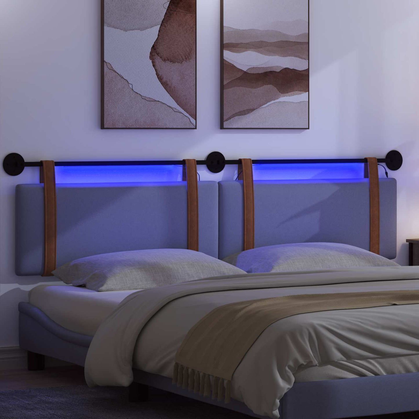 Hangend hoofdbord Met LED-verlichting Jeans Blauw Antiek PU