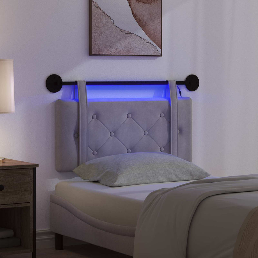 Hangend hoofdbord Met LED-verlichting Lichtgrijs Fluweel