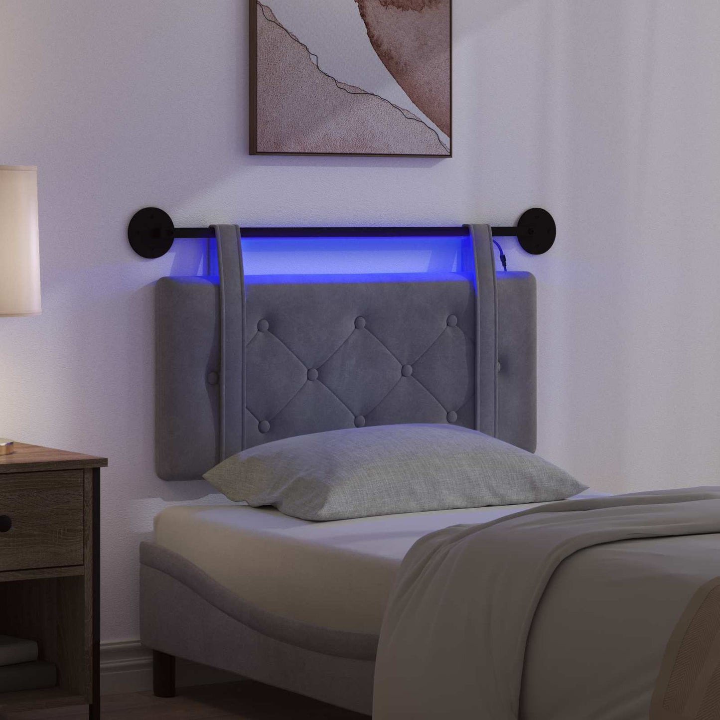 Hangend hoofdbord Met LED-verlichting Donkergrijs Fluweel