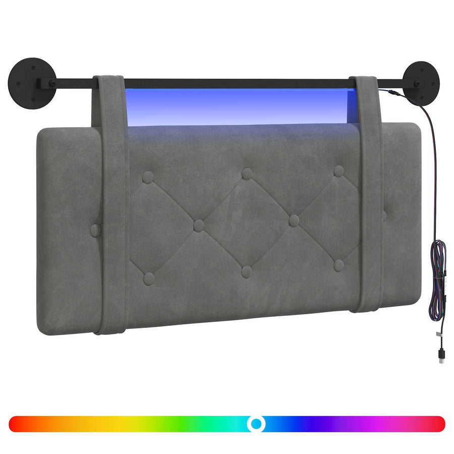 Hangend hoofdbord Met LED-verlichting Donkergrijs Fluweel
