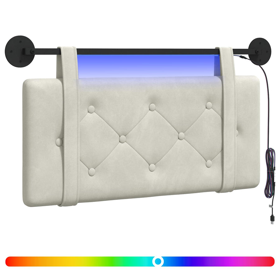Hangend hoofdbord Met LED-verlichting Crèmekleurig Fluweel