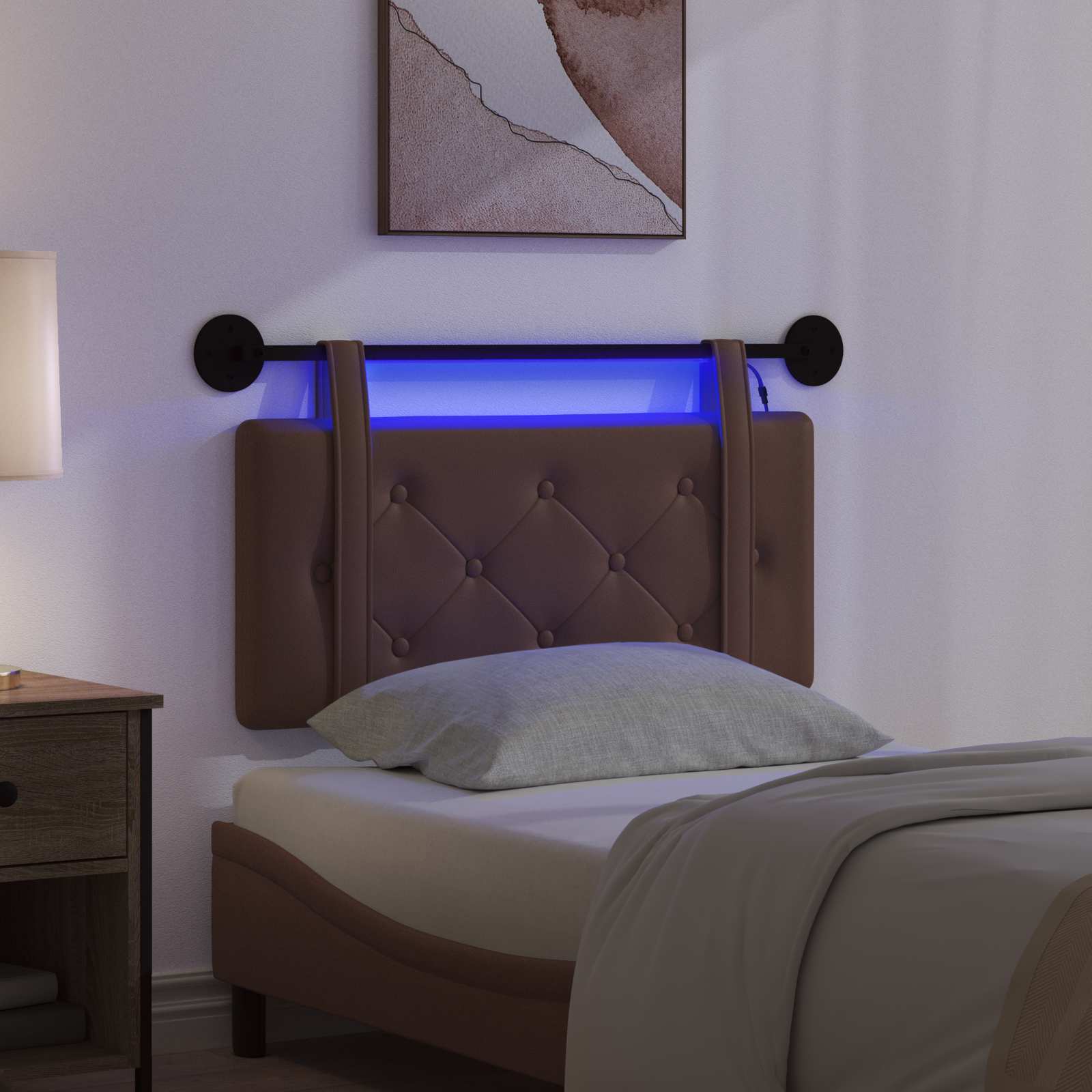 Hangend hoofdbord Met LED-verlichting Bruin Kunstleer